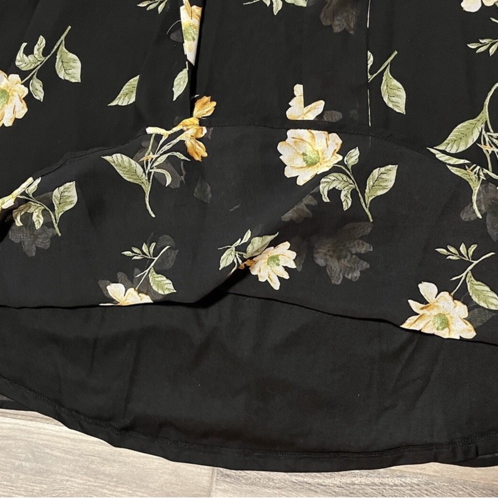 NWOT FOREVER 21 Floral Sleeveless Lined Black Dress w/Tie Neck, Flowy Skirt - Picture 9 of 11